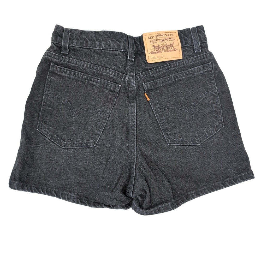 Vintage Levis 1996 90s Regular‎ Fit Black Denim Shorts Orange Tab USA 27" VTG 10